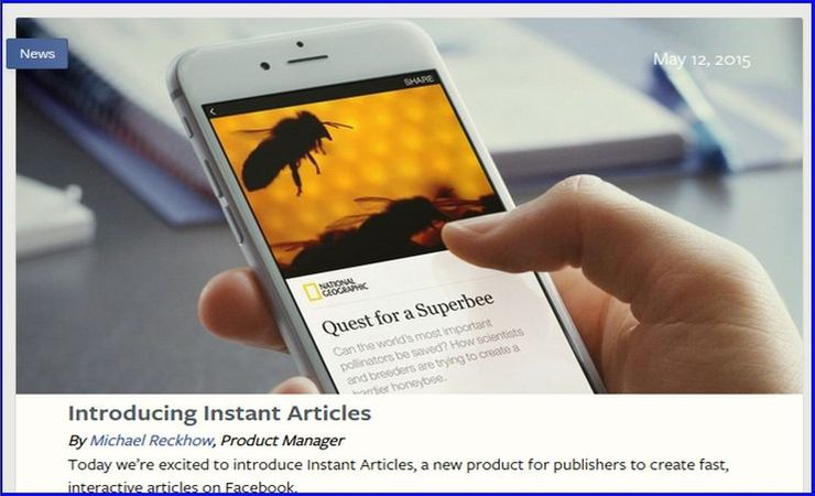 Facebook’s announcement of Instant Articles, screencapture