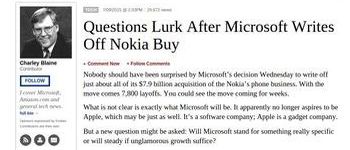 Forbes post by Charley Blaine on Microsoft decision to get rid of Nokia - screen capture