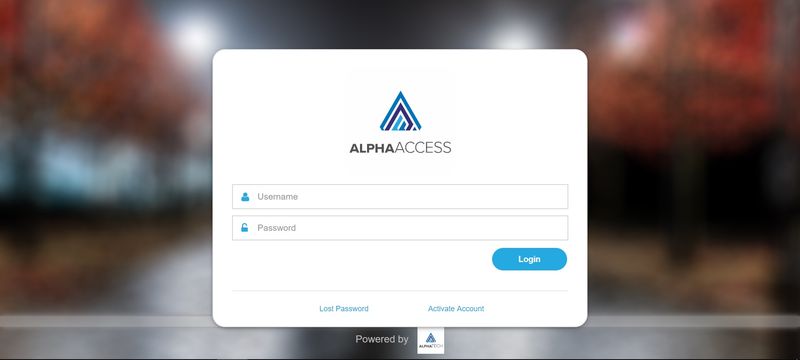 Login dialog on AlphaAccess management webpage