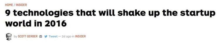 Screen capture with Scott Gerber post about 2016 disruptive tech