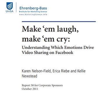 Make em laugh, make em cry: understanding which emotions drive video sharing on Facebook”, a report authored by Nelson-Field and published by The Ehrenberg-Bass Institute in 2011