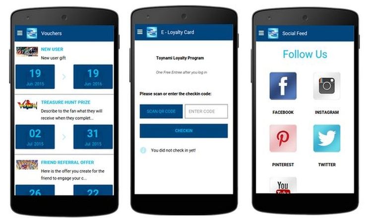 Toynami App - Vouchers, E-loyalty Card, Social Feed pages