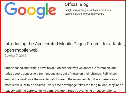 Google’s announcement of Accelerated Mobile Pages Project, screencapture