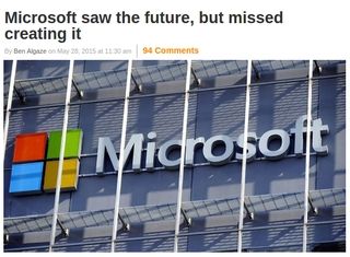 Ben Algaze post on ExtremeTech.com about Microsoft’s inability to capitalize on their predictions - screen capture