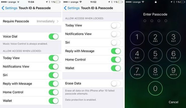 Toggling off services that may give up personal information even when the iPhone is locked will give the curious eye only a passcode screen