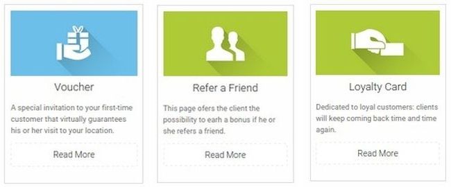 Three examples of Alphatech modules: Voucher, refer a friend, loyalty card